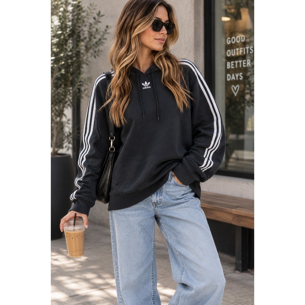 Adidas Hoodie Womens XL Black Sporty Streetwear Athleisure Gorpcore
